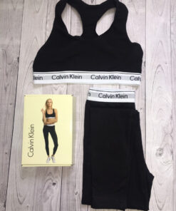 Женский набор двойка Calvin Klein. Топ, лосины. Цвет черный.