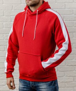 Красная худи на флисе с белыми лампасами (осень-зима)