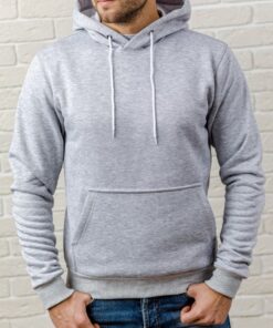 Серая худи мужская с капюшоном, на флисе (осень-зима)