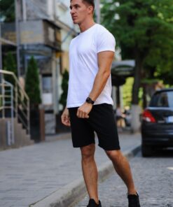Мужской летний комплект - белая футболка и черные шорты