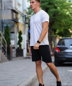 Летний мужской комплект - светло-серая футболка и черные шорты