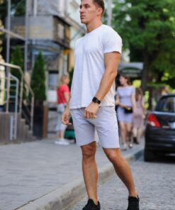 Летний мужской комплект - светло-серая футболка и серые шорты