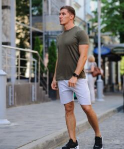 Летний мужской комплект - хаки футболка и серые шорты