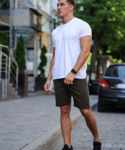 Летний мужской комплект - белая футболка и хаки шорты