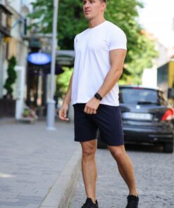 Мужской комплект - белая футболка и темно-синие шорты