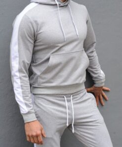 Серая мужская худи с лампасами, унисекс, весна-осень