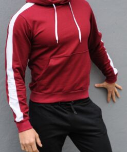 Бордовая худи с лампасами, унисекс, весна-осень