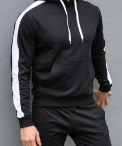 Черная мужская худи с лампасами, унисекс, весна-осень