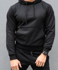 Черная мужская худи с капюшоном,  унисекс, весна-осень