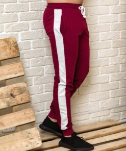 Спортивные мужские штаны, цвет бордовый с лампасами, весна-осень.