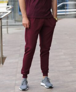 Спортивные мужские штаны, цвет бордовый, весна-осень.