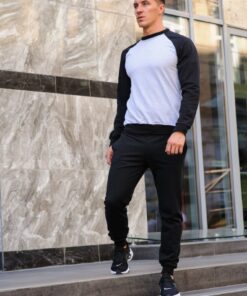 Мужской спортивный костюм - серый свитшот комби и черные штаны, весна-осень