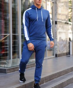 Мужской спортивный костюм, худи и штаны, цвет синий с лампасами, весна-осень