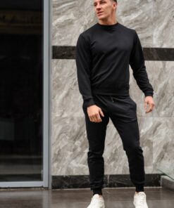 Мужской спортивный костюм - черный свитшот и черные штаны, весна-осень