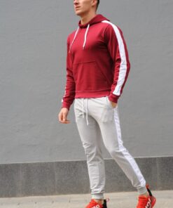 Спортивный мужской костюм - бордовая худи и серые штаны с лампасами, весна-осень