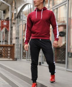 Мужской спортивный костюм - бордо худи и черные штаны с лампасами, весна-осень