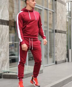 Мужской спортивный костюм, худи и штаны цвет бордовый  с лампасами, весна-осень