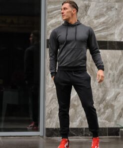 Мужской спортивный костюм - темно-серая худи и черные штаны, весна-осень