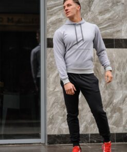 Мужской спортивный костюм  - серая худи и черные штаны, весна-осень