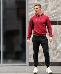 Мужской спортивный костюм - бордовая худи и черные штаны, весна-осень