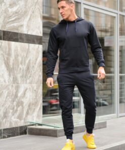 Мужской спортивный костюм - худи и штаны, цвет темно-синий, весна-осень