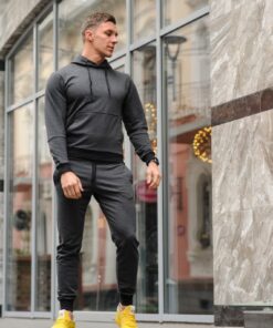 Мужской спортивный костюм - худи и штаны, цвет темно-серый, весна-осень