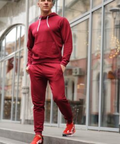 Мужской спортивный костюм, худи и штаны, цвет бордовый, весна-осень