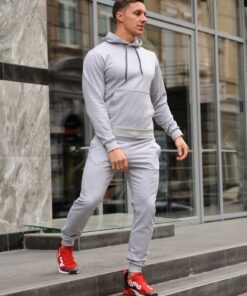 Мужской спортивный костюм - худи с капюшоном и штаны, цвет серый,  весна-осень