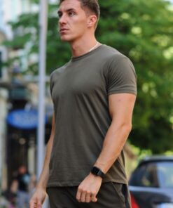 Мужская футболка, весна-лето, хлопок, цвет хаки