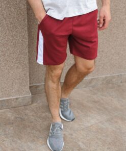Мужские спортивные шорты, цвет бордовый с белыми лампасами