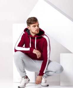 Мужской спортивный костюм - бордовая худи с лампасами и серые штаны, осень-зима