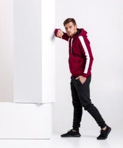 Мужской спортивный костюм - бордовая худи с лампасами и черные штаны, осень-зима