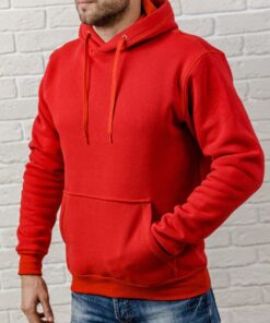 Красная худи на флисе, модель унисекс (осень-зима)