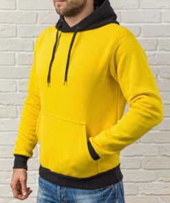 Желтая худи на флисе с черным капюшоном (осень-зима)