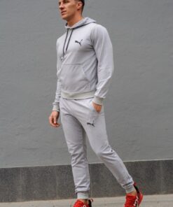 Мужской спортивный костюм Puma, худи и штаны, цвет серый, весна-осень.