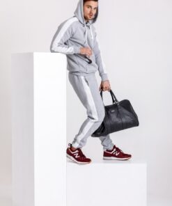 Мужской спортивный костюм на флисе - серая худи и штаны с лампасами, осень-зима