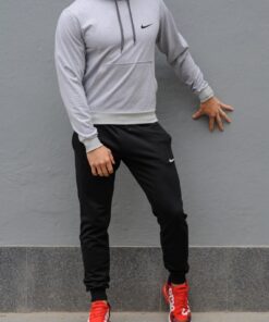 Мужской спортивный костюм Nike - серая худи и черные штаны, весна-осень