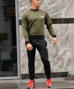 Мужской спортивный костюм New Balance - свитшот хаки и черные штаны, весна-осень