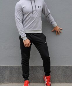 Мужской спортивный костюм Under Armour - серая худи и черные штаны, весна-осень