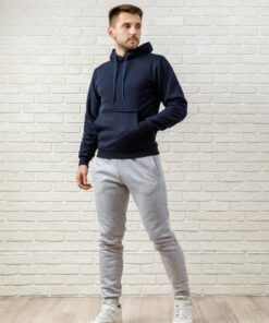 Мужской спортивный костюм - синяя худи и серые штаны на флисе, осень-зима