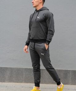 Мужской спортивный костюм Puma - худи и штаны, цвет темно-серый, весна-осень