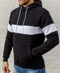 Черная худи на флисе с белыми вставками (осень-зима)