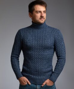 Теплый мужской свитер с узором "Цепи" в цвете Индиго