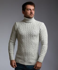 Теплый светло-серый мужской свитер с узором "Цепи"