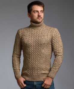 Теплый мужской свитер с узором "Цепи", цвет бежевый
