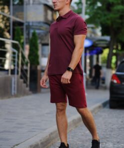 Комплект летний мужской - бордовые шорты и бордовая тенниска поло
