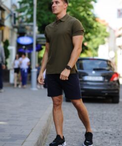 Комплект летний мужской - черные шорты и хаки тенниска поло