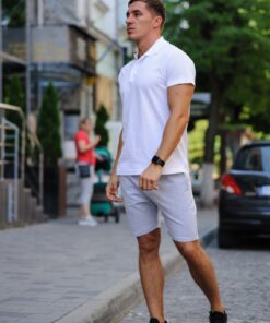 Комплект летний мужской - серые шорты и белая тенниска поло