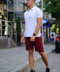 Комплект летний мужской - шорты бордовые и белая тенниска поло