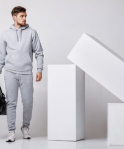 Мужской спортивный костюм - худи и штаны на флисе, цвет серый, осень-зима